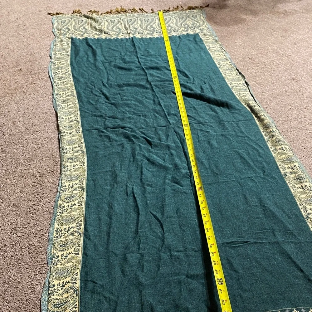 Wool/Cashmere Pashmina/Shawl Scarf Greenish-Teal and Gold with Paisley